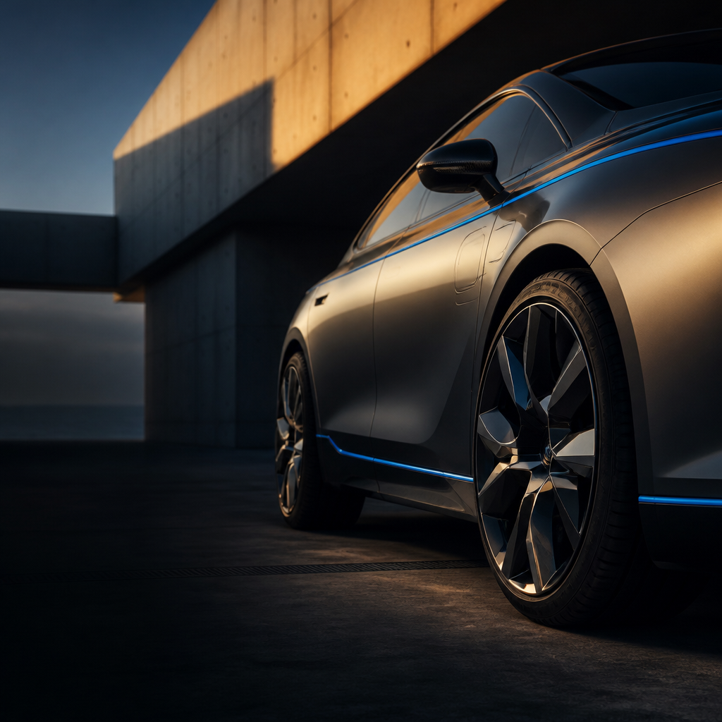 Modern electric car in an architectural setting
